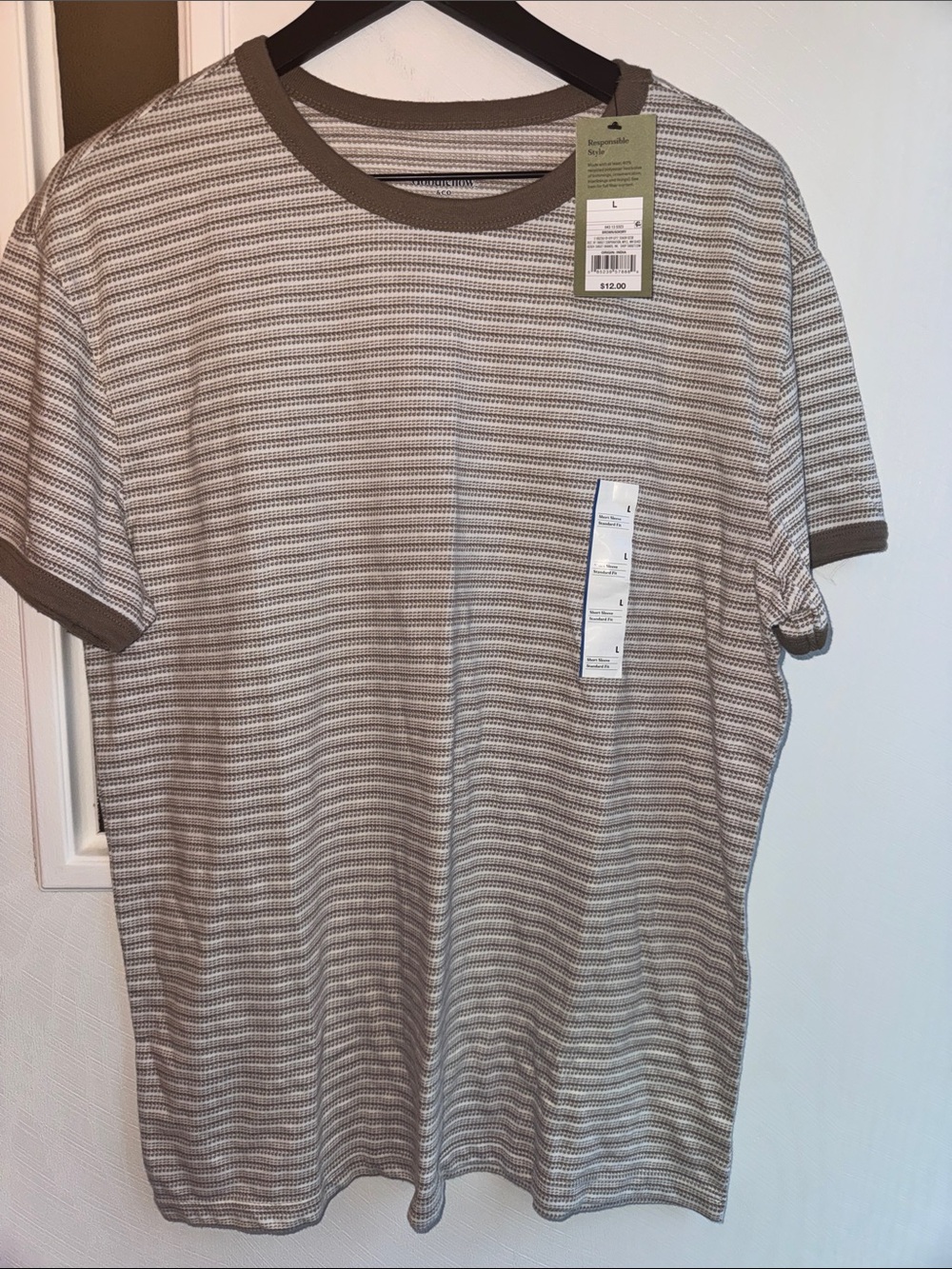 Goodfellow & Co Short Sleeve Striped Crew Neck Tee - Taupe & White